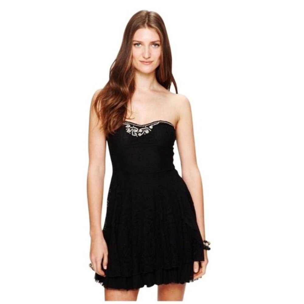 Free People Strapless Beaded Neckline Lace Dress - Picture 1 of 7
